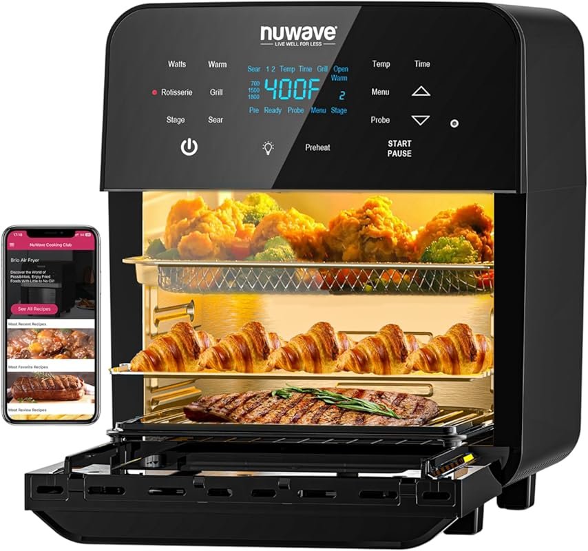 Nuwave Brio 15.5Qt Air Fryer Rotisserie Oven: X-Large, 1800W, Smart Th