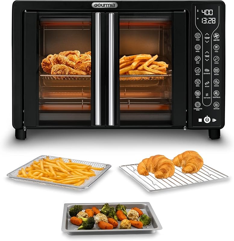 Gourmia 25 Qt French Door Air Fryer Oven with 17 Presets & Pizza Fit