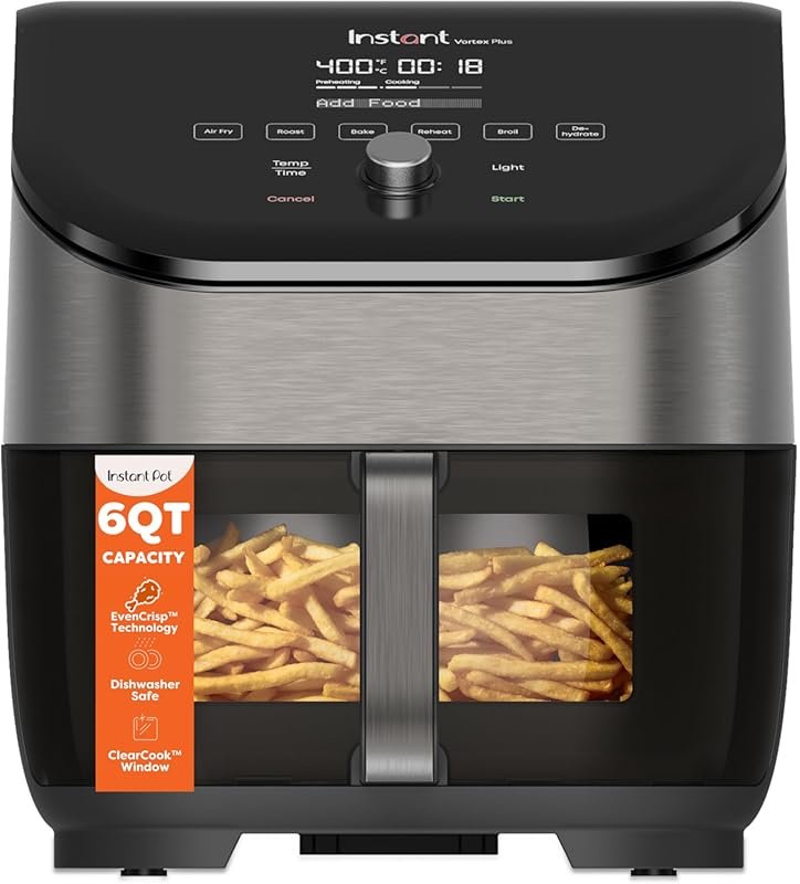 Instant Pot Vortex Plus 6QT Air Fryer: Odor Erase, 6-in-1 Crisping, 10