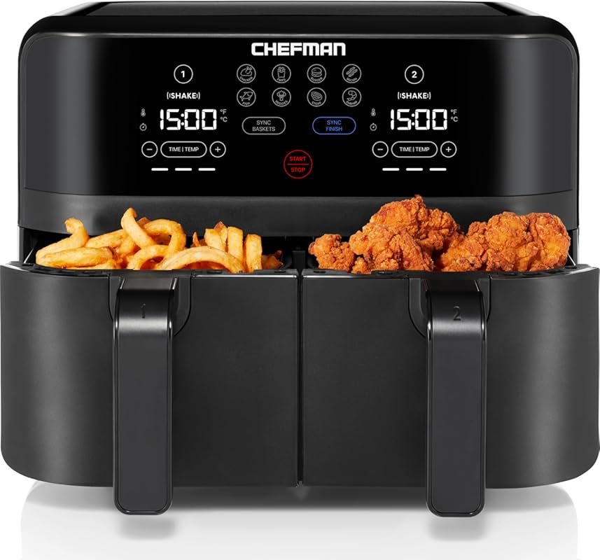 Chefman TurboFry Touch Dual Air Fryer, Double Basket, Digital Controls