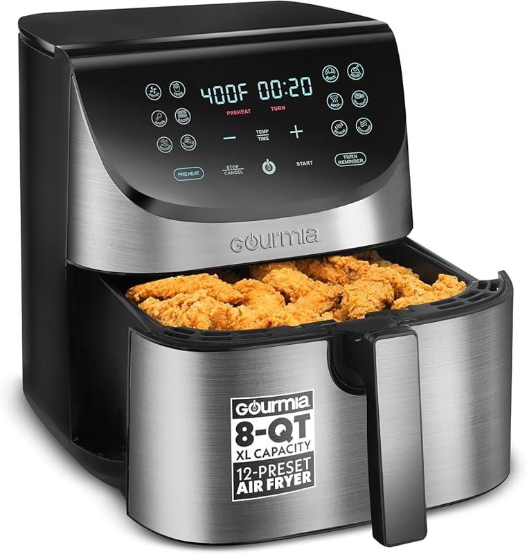 Gourmia 8 Qt Air Fryer: Extra Large Capacity, FryForce360º, 12 Presets