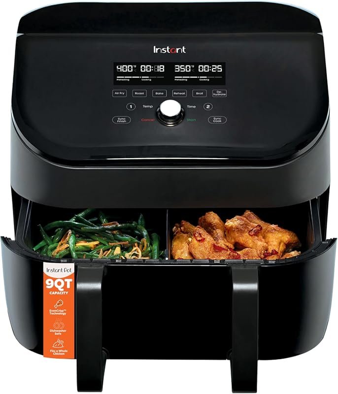 Instant Pot VersaZone 9QT 8-in-1 Air Fryer with EvenCrisp Technology, 