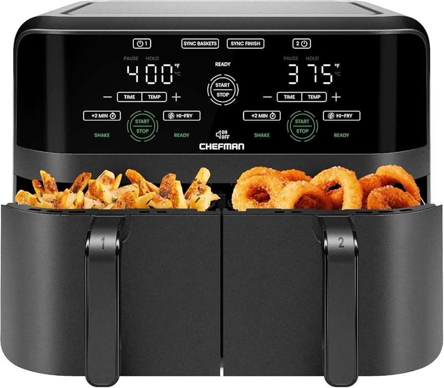 Chefman 6 Quart Dual Basket Air Fryer with Digital Touchscreen & Smart