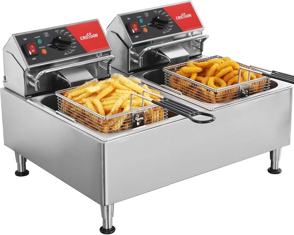 CROSSON ETL 26Lbs Electric Dual Tank Commercial Deep Fryer with Remova