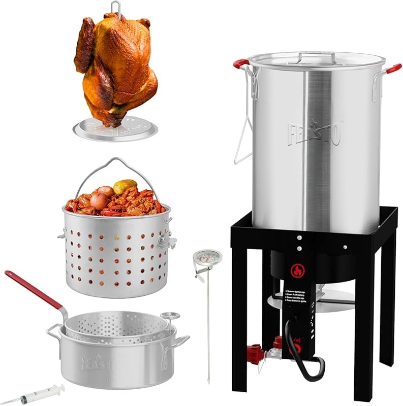 30 Qt Turkey Fryer & 10QT Fish Fryer Kit with 50,000 BTU Propane Burner