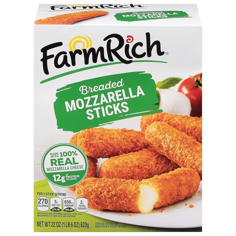 Farm Rich 22 oz Breaded Mozzarella Cheese Sticks Frozen Party Appetize
