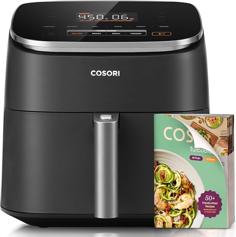 Cosori 9-in-1 TurboBlaze 6 Qt Air Fryer, Premium Ceramic, 90-450°F, Ev