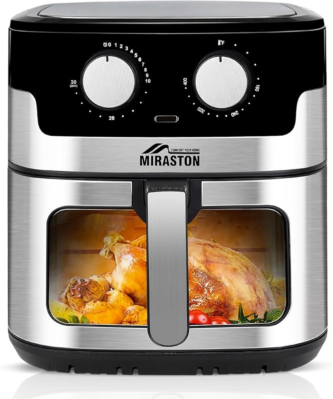 8.5QT Family Size Air Fryer with Visual Window, Square Basket, and Sta