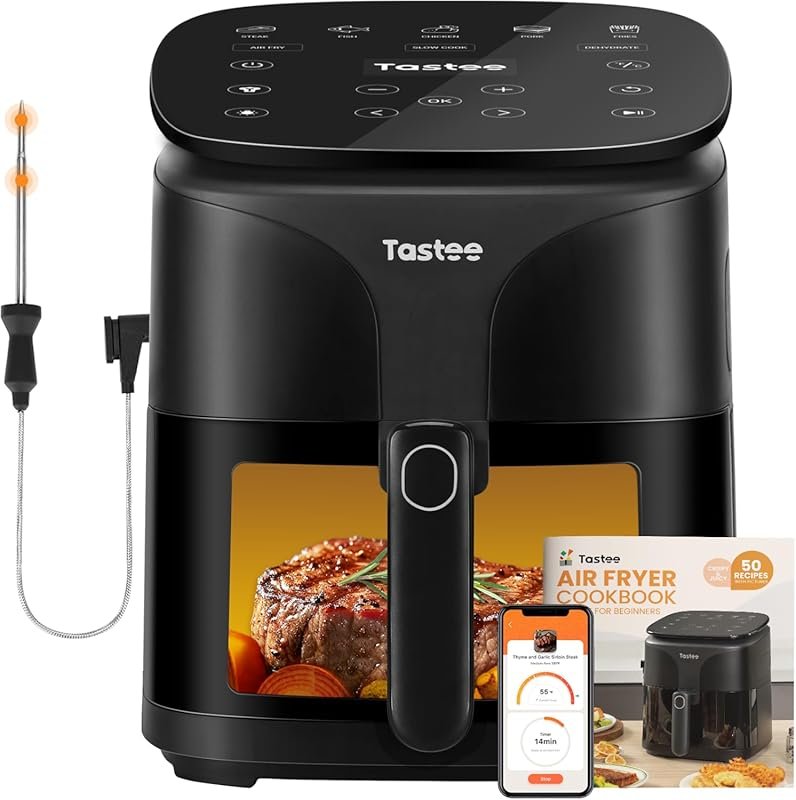 Tastee 8-in-1 5.5QT Air Fryer: 450°F Digital, Dual-Sensor Smart Probe,