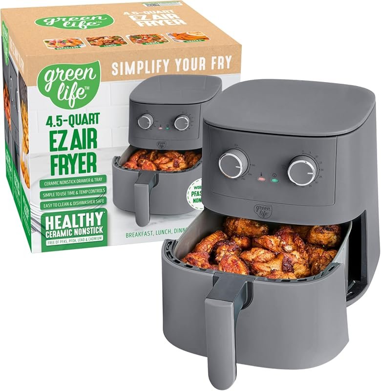 GreenLife 4.5QT PFAS-Free Ceramic Nonstick Air Fryer with Mechanical D