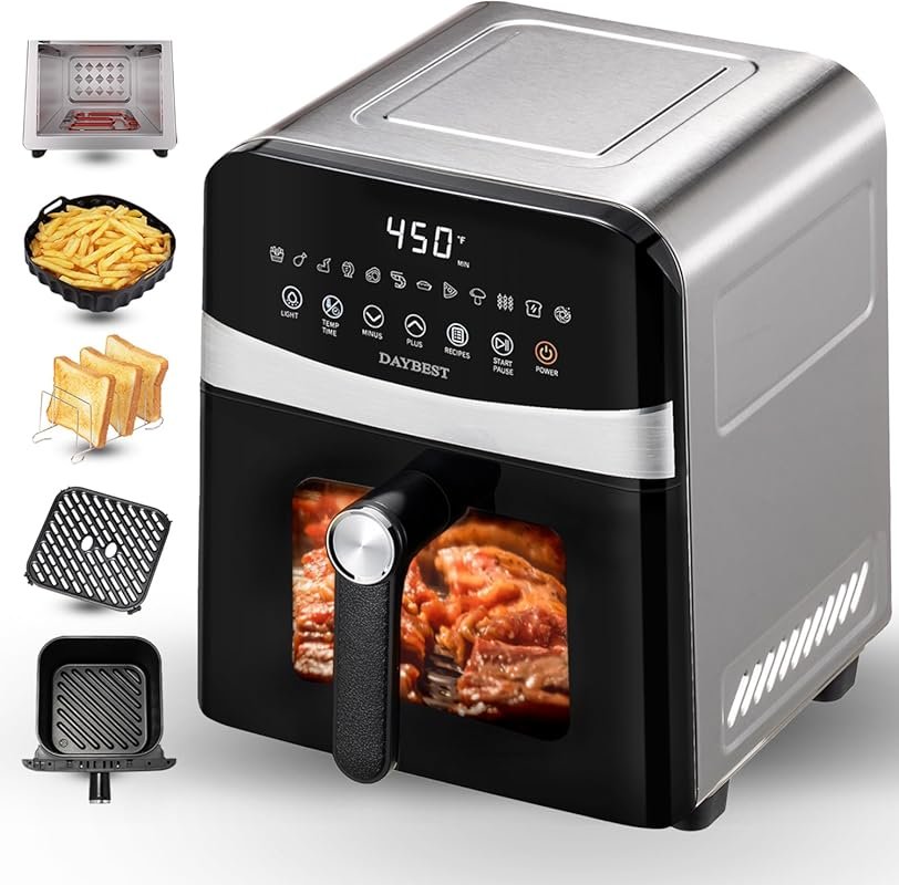 DAYBEST 1700W Stainless Steel Air Fryer: 12-in-1, 6QT Visible Basket, 