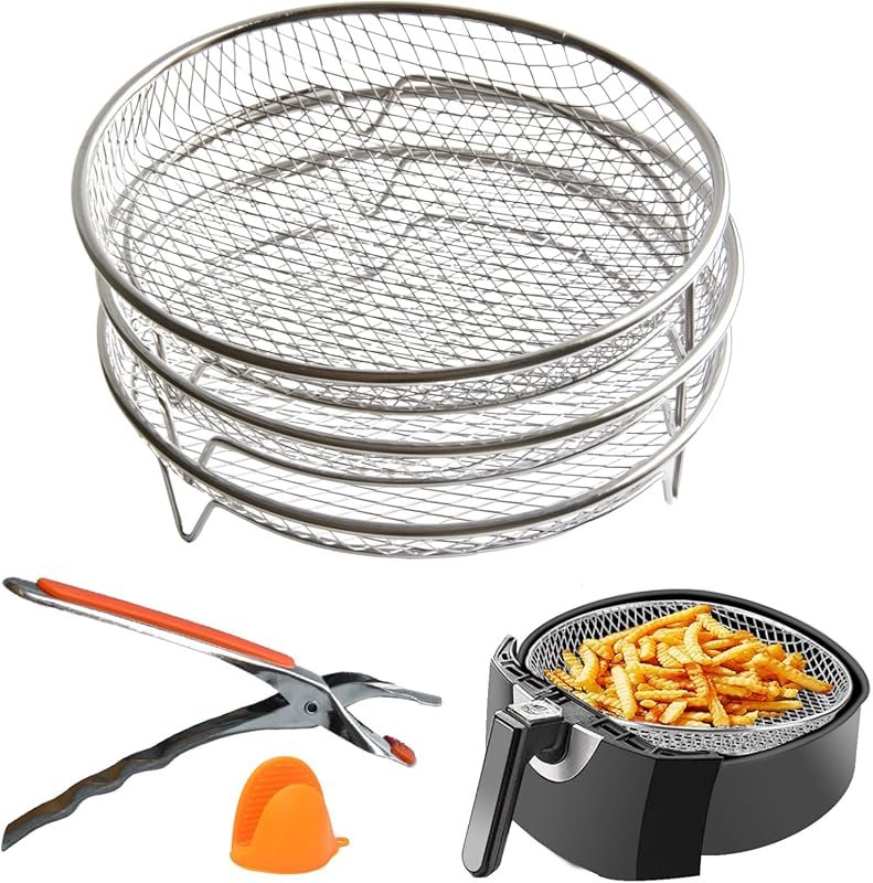 Multi-Layer 3-Layer Stainless Steel Air Fryer Rack Set, Dishwasher Saf