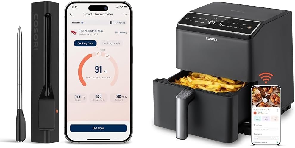COSORI Wireless Meat Thermometer with Dual Blaze 12-in-1 Air Fryer