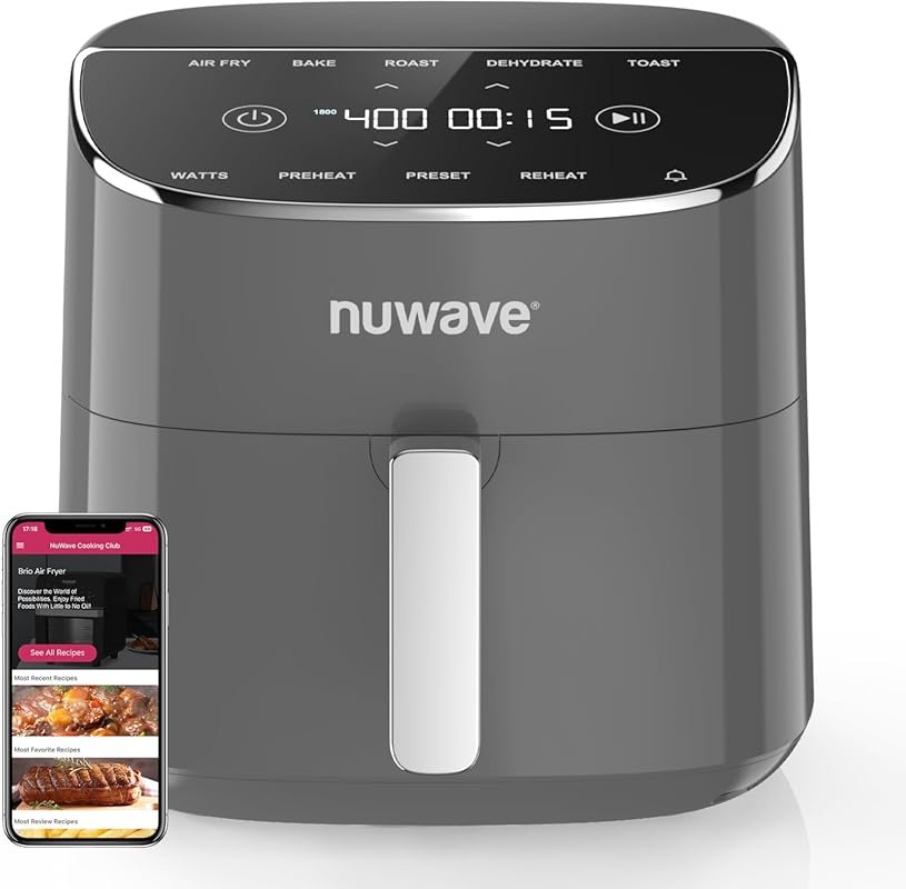 Nuwave Brio Plus 8 Qt Air Fryer, New Improved PFAS-FREE, 7 Functions, 