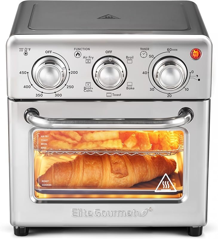 Elite Gourmet 8.5 Qt Air Fryer Oven: Convection, Broil, Toast, Bake, T