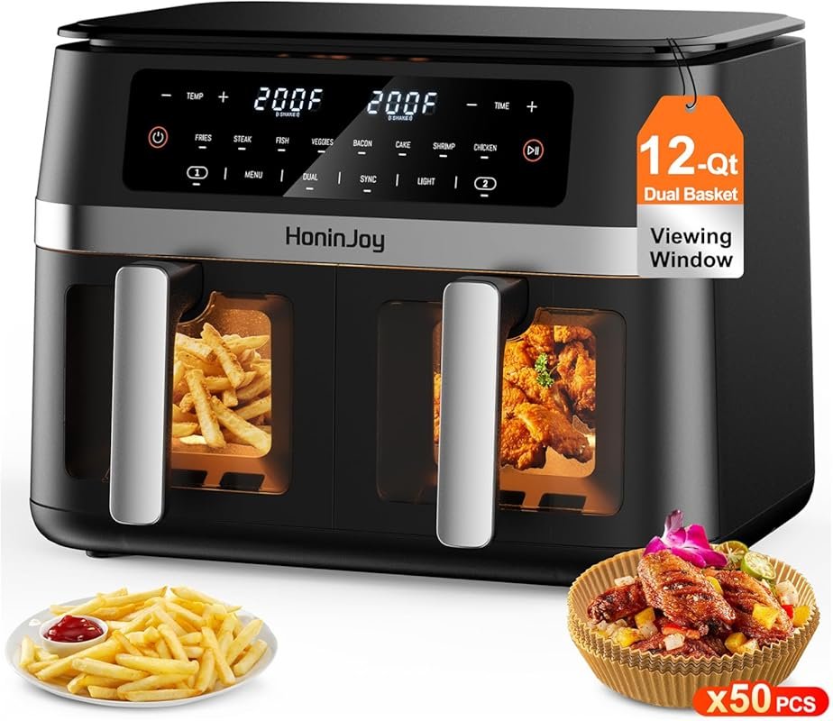 12QT Large Dual Zone Digital Air Fryer with Viewing Window & SyncCook