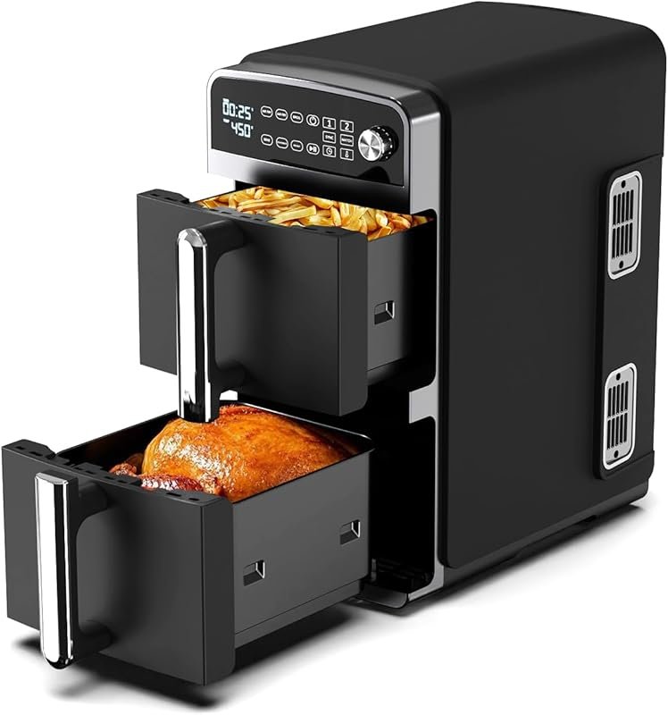 12QT Dual Layer Air Fryer Oven, 6QTx2 Capacity, 7-in-1 Vertical 2-Bask