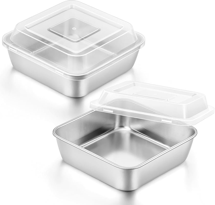 E-far 6x6 Inch Square Baking Pan with Lid Set for Toaster Ovens & Air 