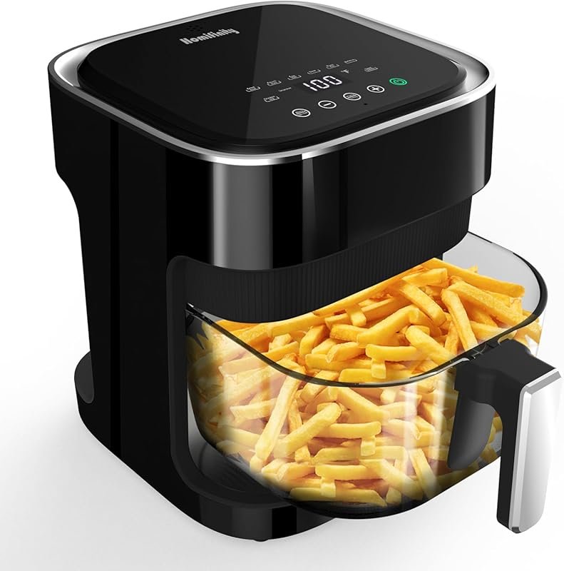 Transparent Glass Air Fryer 4.5 QT with 8 Presets, 97% Less Oil Cookin