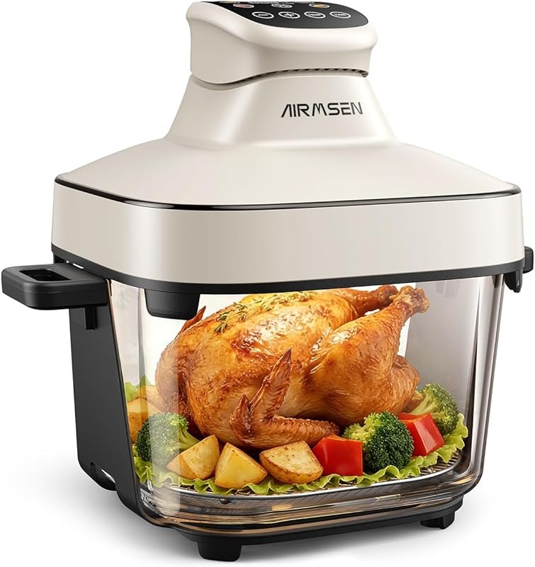 AIRMSEN 6.3 QT Glass Air Fryer for Family Meals, 95% Less Oil
