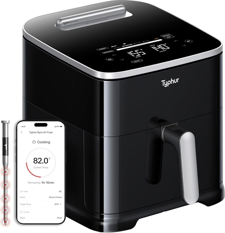 Typhur Sync 8QT AI Smart Air Fryer: Wireless Thermometer, XL Ceramic, 