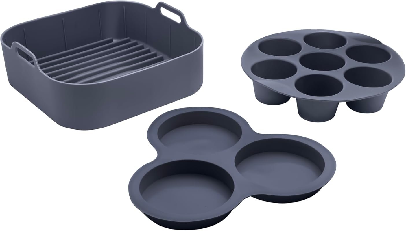Gourmia 3-Piece Silicone Air Fryer Accessory Set: Liner, Egg Bite Mold