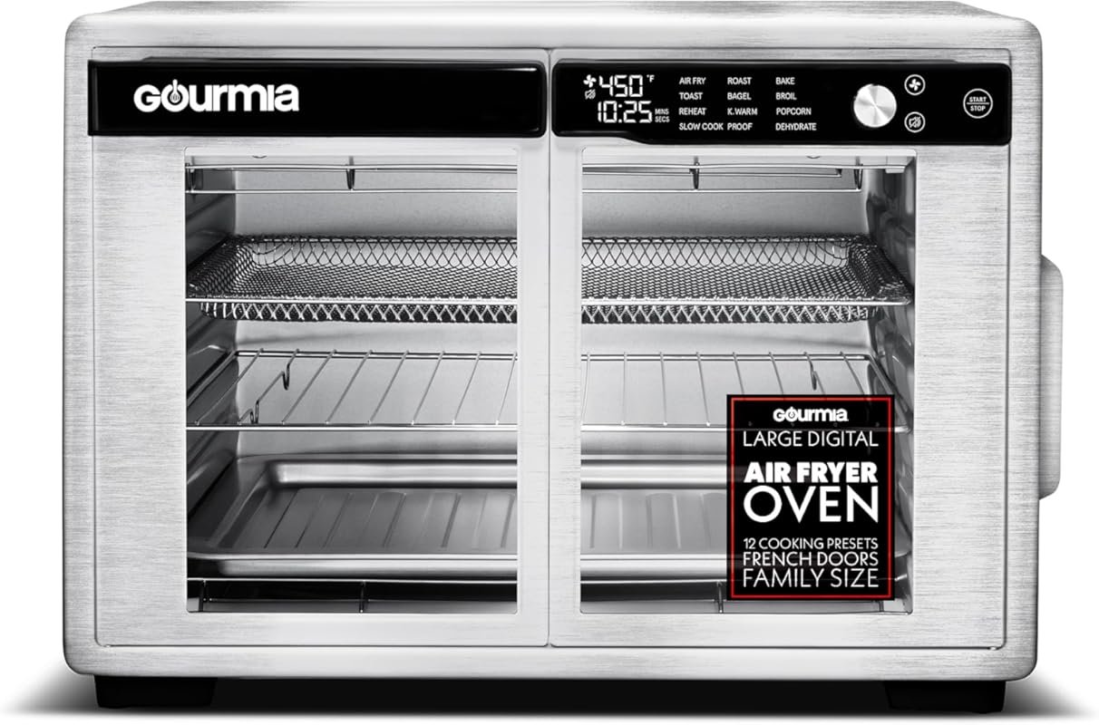 Gourmia 37 Qt French Door Air Fryer Oven: Large Convection, 12 Presets