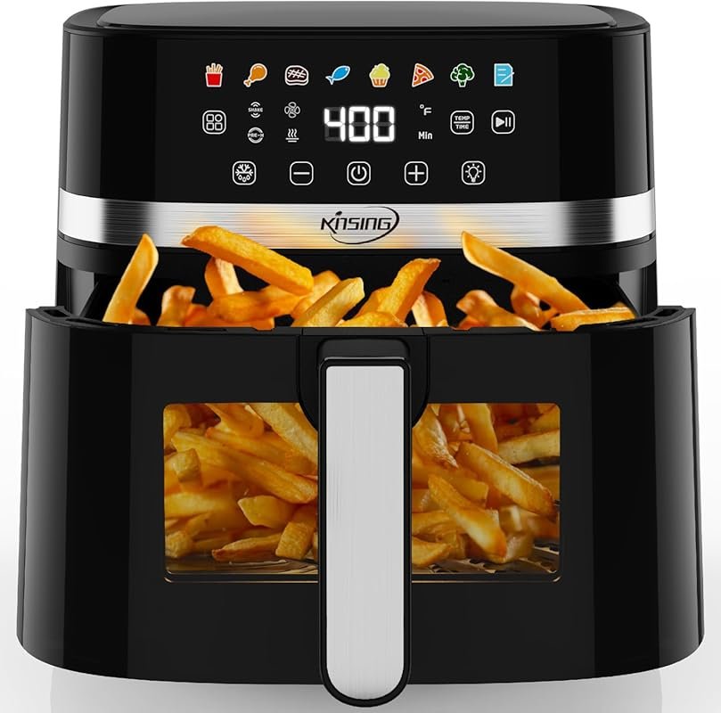 Air Fryer 6.5 Quart, 8-in-1 with Visible Window, LED Display, Precise 