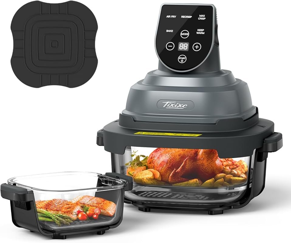 5-in-1 Portable 4QT Glass Air Fryer with 6 Cup Containers, 1500W, 90% 