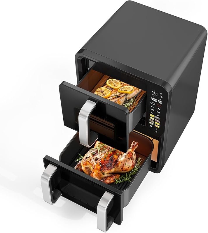 12QT Dual Basket Air Fryer Vertical Double Stack, Feeds 10 People, 8-i