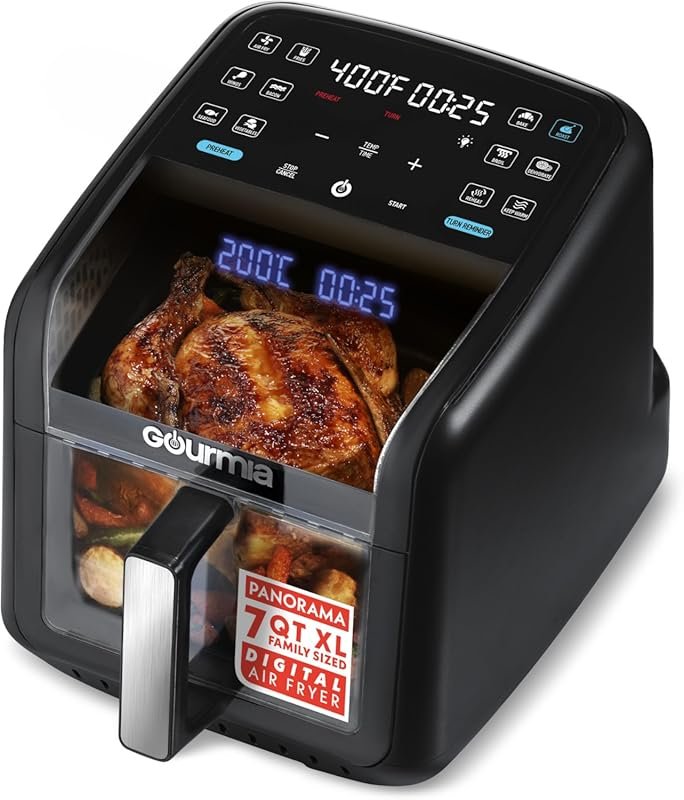 Gourmia 7 Quart Air Fryer with Easy View Window, Guided Cooking & 12 P