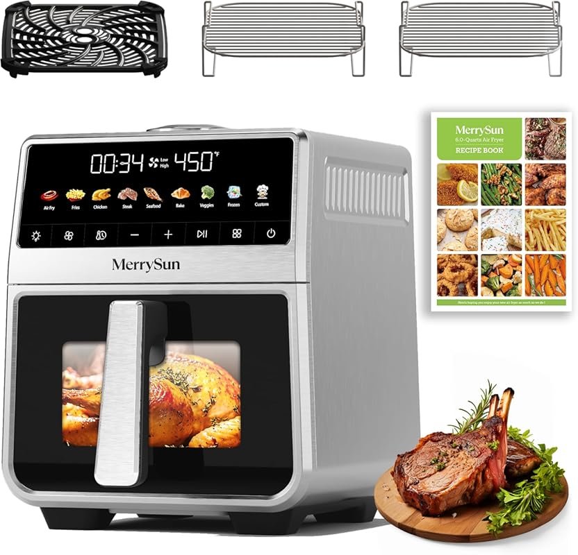 6 Qt Stainless Steel Air Fryer with Full Metal Inner Pot & 9 Presets