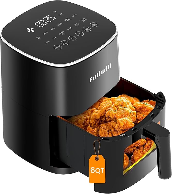 Fullwill 6QT Visible Window Air Fryer: 12-in-1 Multi-Function 1700W Co