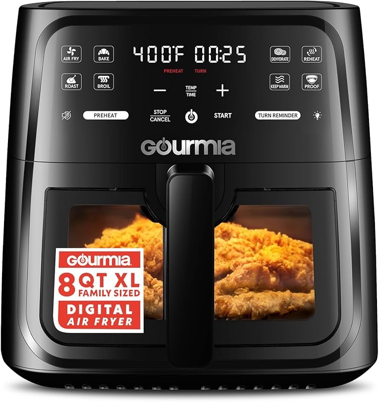 Gourmia 8 Qt Air Fryer: 8 Presets, Digital Display, FryForce 360Β° Tech