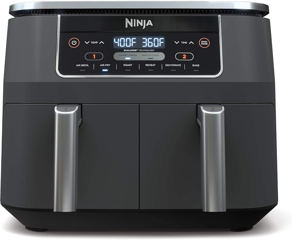 Ninja DZ201 Foodi 8QT DualZone 2-Basket Air Fryer, Match Cook & Smart