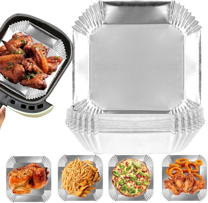 Air Fryer Paper Liners, 100Pcs Aluminum Foil, 6.3” Non-Stick Sheets fo