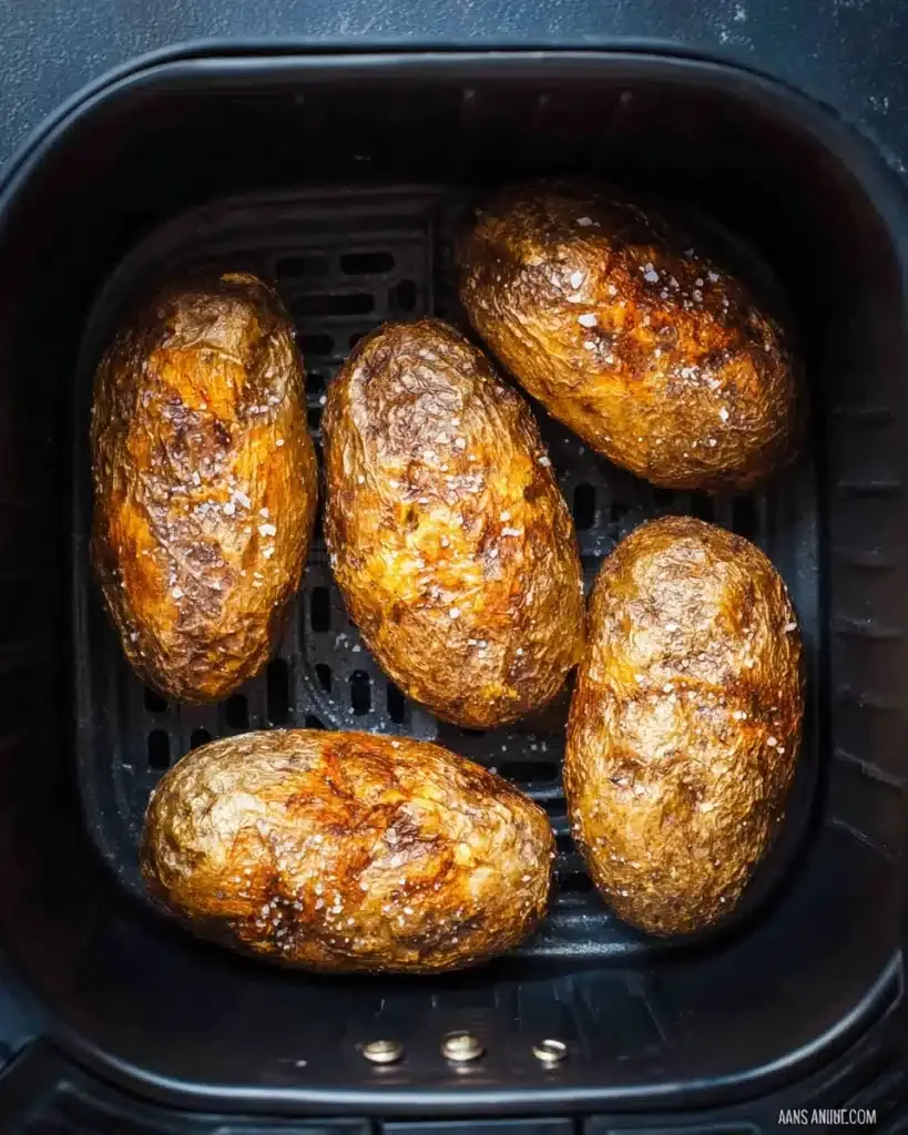 air fryer basket with potatoes