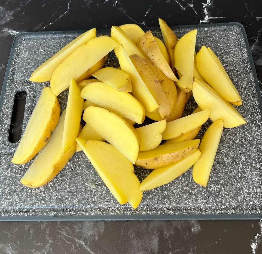 cutting potatoes