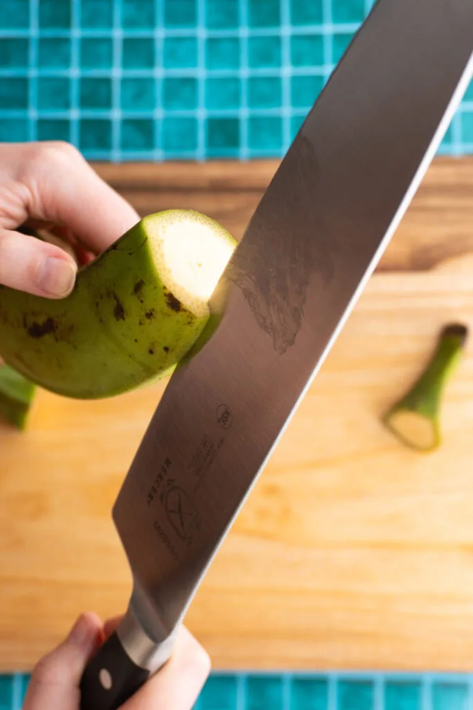 peeling green plantain
