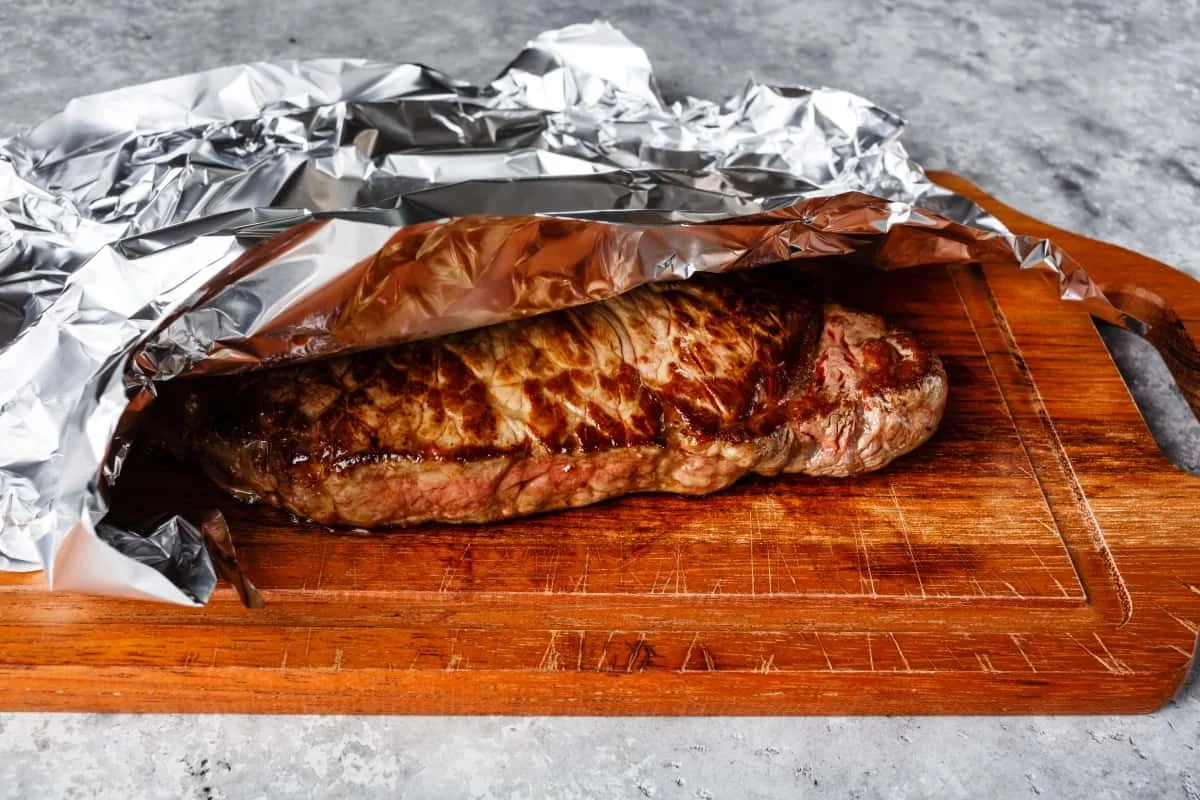 resting tri tip under foil