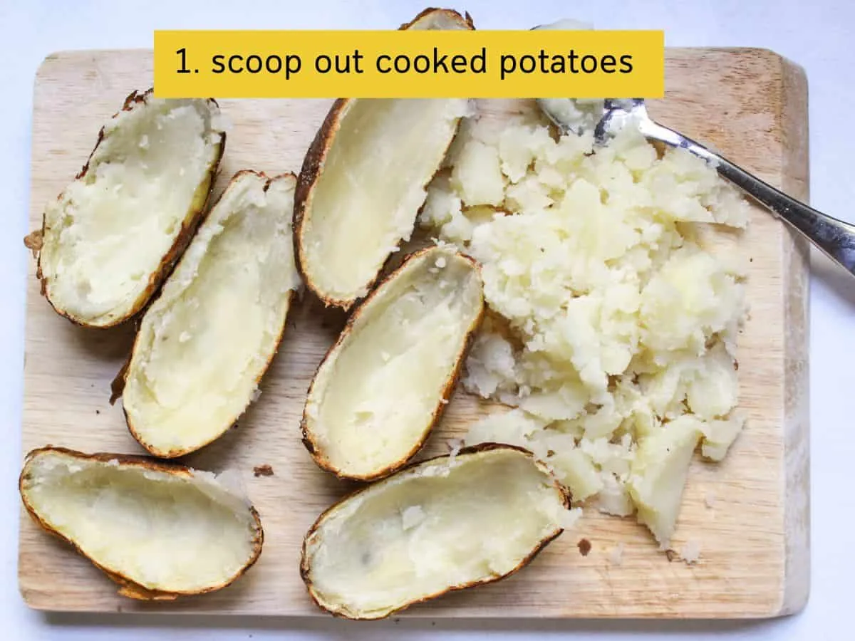 scooping baked potato