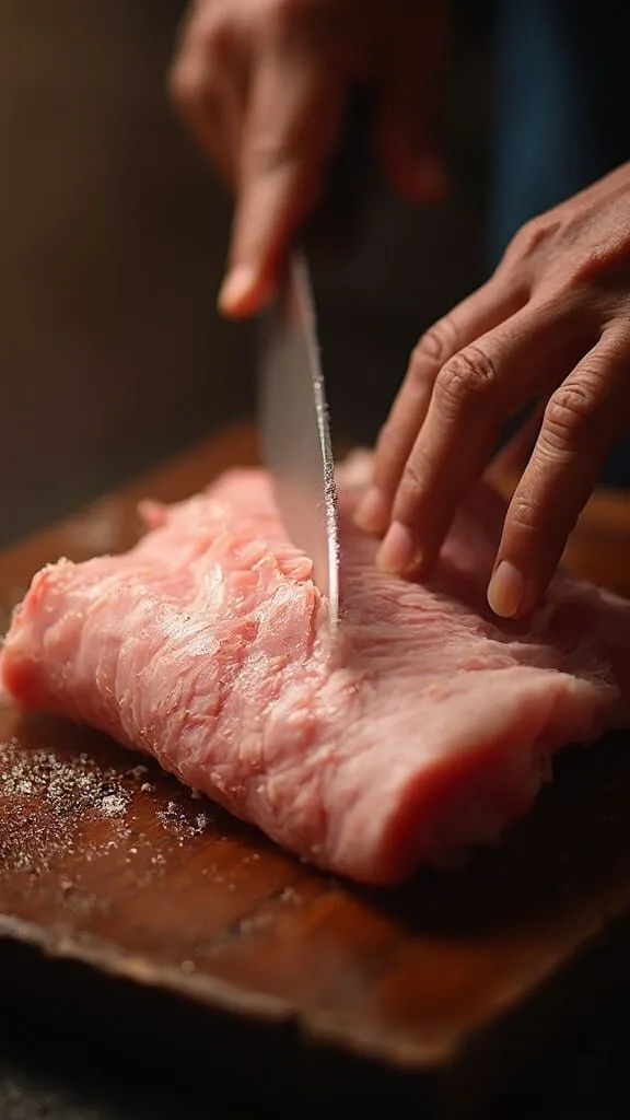 scoring pork belly skin