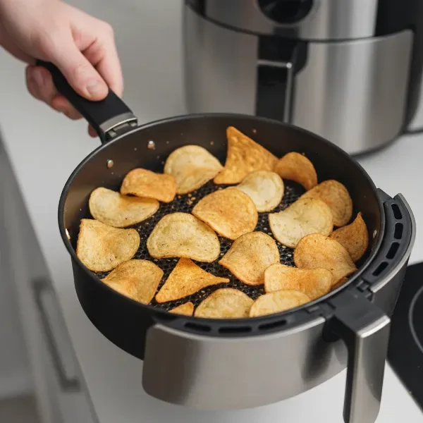 shaking air fryer basket halfway
