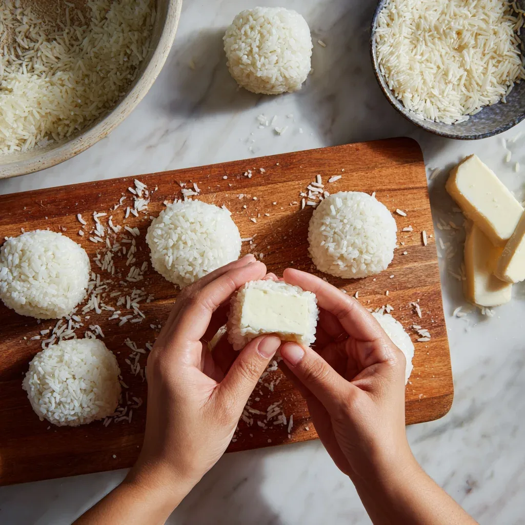 shaping arancini rice balls