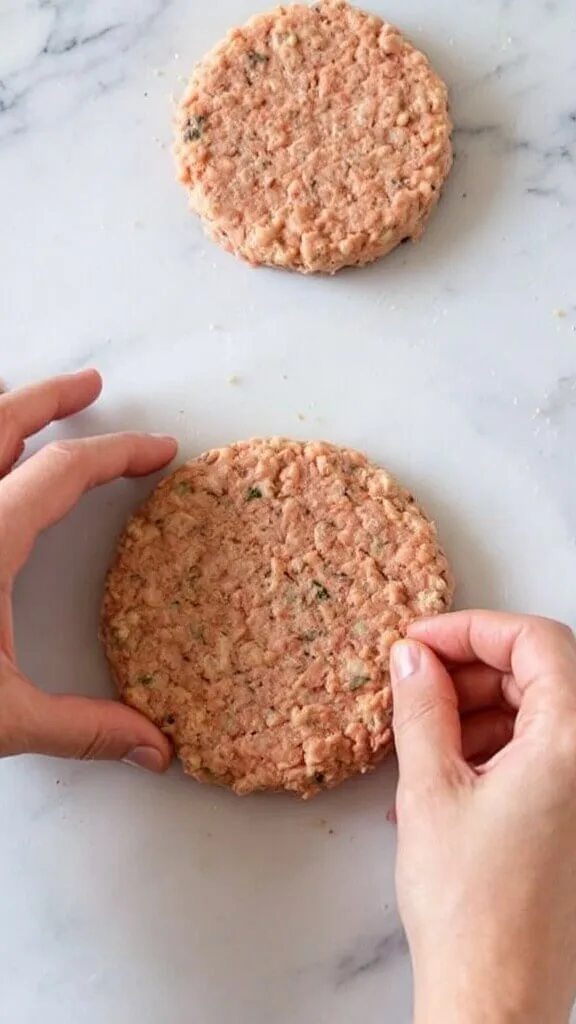 shaping tuna patties by hand